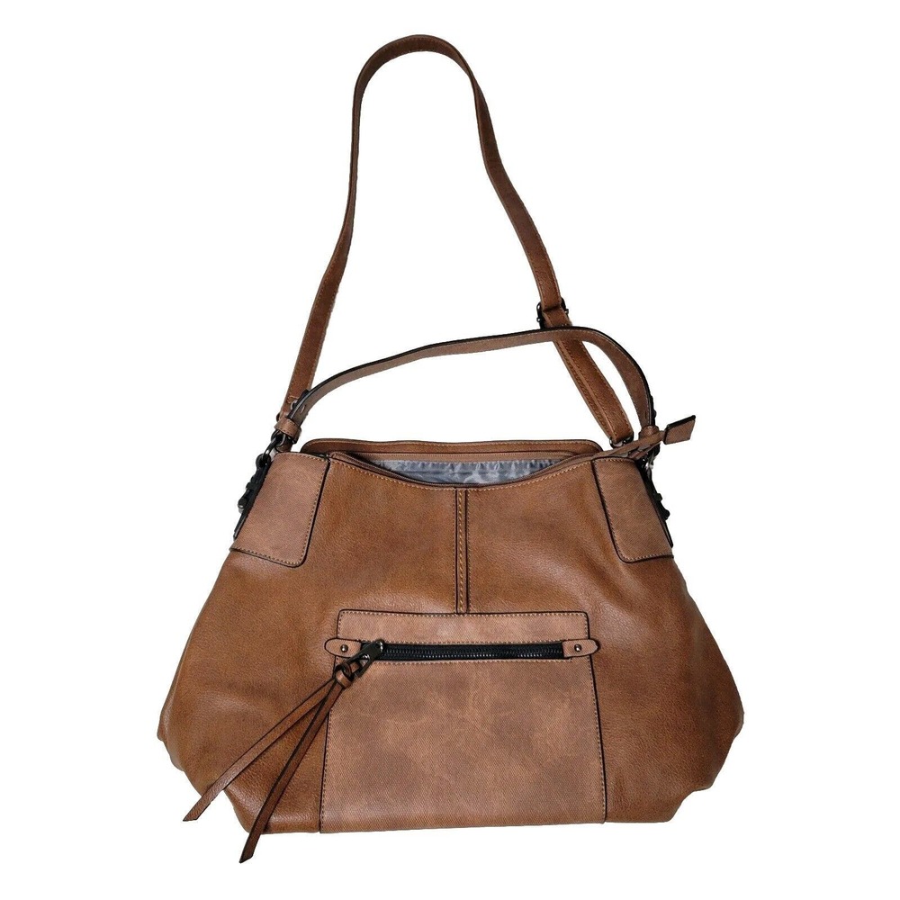 Realer Soft Brown Faux Leather Purse Handbag Large Bucket Hobo Crossbody
